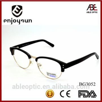 2015 hotselling round black acetate hand made spectacles optical frames eyewear eyeglasses with half-rim metal